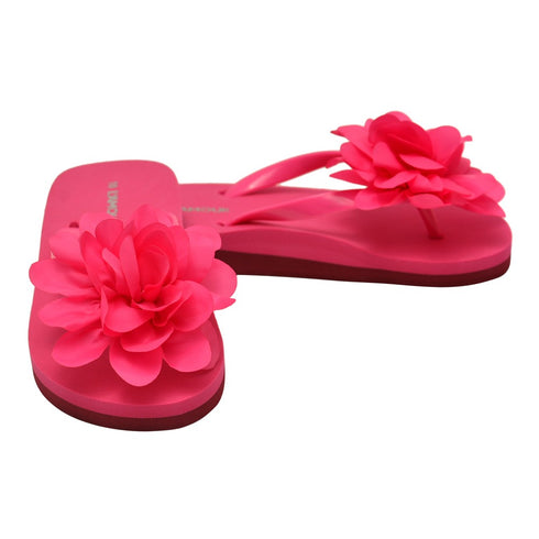 L`Amour Little Girls Fuchsia Organza Flower Flip Flops 8-10 Toddler - SophiasStyle.com